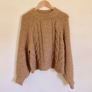 Women’s Mock Neck Tan Knit Sweater